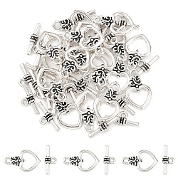 Alloy Toggle Clasps, Cadmium Free & Nickel Free & Lead Free, Heart, Antique Silver, Heart: 20&times;13&times;3.5mm, Hole: 2mm, Bar: 16.5&times;7.5&times;4mm, hole: 2mm(TIBEB-YW0002-03)