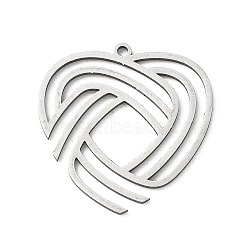 304 Stainless Steel Pendants, Heart with Linear Pattern Charms, Stainless Steel Color, 24.5x24x1mm, Hole: 1.5mm(STAS-E525-01B-P)