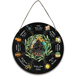 Artsy Woodsy Wheel of the Year Wood Witch Calendar Hanging Wall Decorations, with Jute Twine, Flat Round with Word, Knot Pattern, 300x5mm(HJEW-WH0027-025)