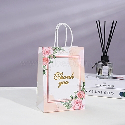 Thank You Flower Printed Paper Gift Tote Bags with Handles, Shopping Bags with Handle, Rectangle, Misty Rose, 15x8x21cm(PW-WG6D45A-06)