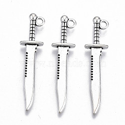 Tibetan Style Alloy Pendants, Lead Free & Cadmium Free, Knife, Antique Silver, 42.5x9.5x3.5mm, Hole: 2mm(X-TIBE-S323-090AS-RS)