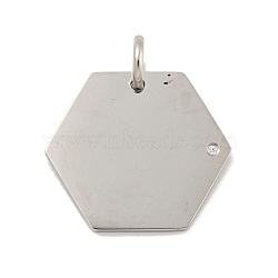 304 Stainless Steel Rhinestone Pendants, with Jump Ring, Hexagon Charm, Stainless Steel Color, 20x22.5x1.5mm, Hole: 3.7mm(STAS-P356-34P)