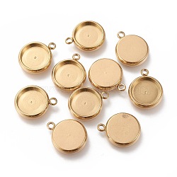 Ion Plating(IP) 304 Stainless Steel Pendant Cabochon Settings, Flat Round, Golden, Tray: 10mm, 15x12x3mm, Hole: 1.8mm(STAS-I162-01D-G)