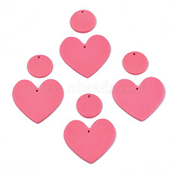 Handmade Polymer Clay Pendants, Heart & Flat Round, Pale Violet Red, 18~33x18~38x2.5~3mm, Hole: 1.8mm, 2pcs/set(CLAY-N010-063)