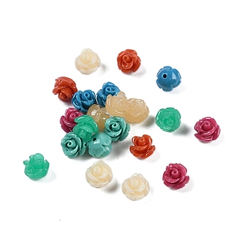 Synthetic Coral Carved Beads, Dyed, Flower, Half Drilled, Mixed Color, 7x6.5mm, Hole: 1mm