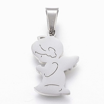 304 Stainless Steel Pendants, Praying Angel, Stainless Steel Color, 20x13.5x2.1mm, Hole: 4x7mm