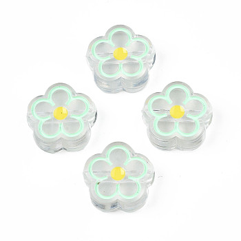 Transparent Acrylic Beads, with Enamel, Flower, Pale Green, 19x19x7mm, Hole: 3mm