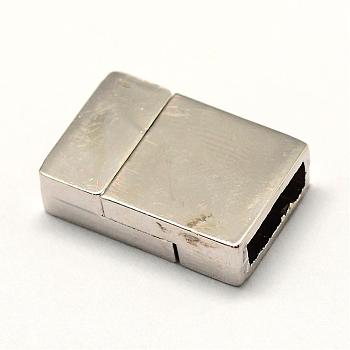 Alloy Magnetic Clasps with Glue-in Ends, Rectangle, Platinum, 20x13.5x6.5mm, Half Hole: 3x10mm