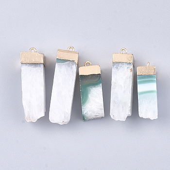 Electroplate Natural Druzy Agate Pendants, with Iron Findings, Dyed, Nuggets, Golden, Creamy White, 33~48x11~12.5x10~11mm, Hole: 1.8mm