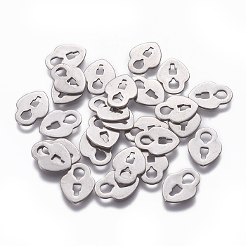201 Stainless Steel Charms, Heart Padlock, Stainless Steel Color, 13x10x1mm, Hole: 4x3mm