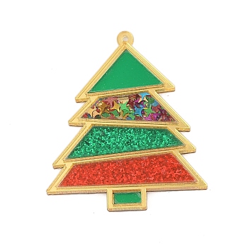 Christmas Theme Opaque Printed Acrylic Big Pendants, Christmas Tree, Green, 52.5x44.5x1.6mm, Hole: 4mm