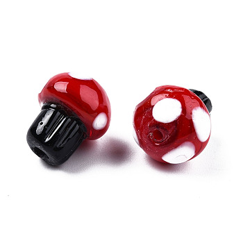 Handmade Lampwork Beads, Mushroom, Red, 14~14.5x12.5mm, Hole: 1.2~1.5mm