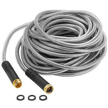 201 Stainless Steel & Aluminum Garden Hose Pipe, with 3Pcs Rings, Golden & Stainless Steel Color, 22500x14~28.5mm