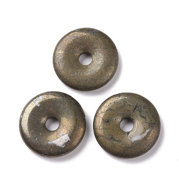 Natural Pyrite Pendants, Large Hole Pendants, Donut/Pi Disc Charm, 25x5mm, Hole: 5mm