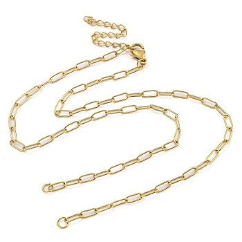 304 Stainless Steel Paperclip Chains Necklace Makings, with Lobster Claw Clasps and End Chains, Golden, 15.43 inch(39.2cm), Hole: 2.1mm