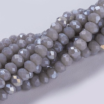 Electroplate Glass Beads Strands, Full Rainbow Plated, Faceted, Rondelle, Gray, 3x2mm, Hole: 0.8mm, about 185~190pcs/strand, 14.9~17.3 inch(38~44cm)