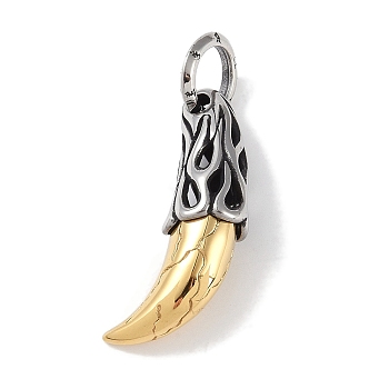 Viking 316 Surgical Stainless Steel Pendants, with Jump Ring, Wolf Tooth Charm, Antique Silver & Golden, 45.5x26.5x12.5mm, Hole: 10mm