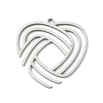 304 Stainless Steel Pendants, Heart with Linear Pattern Charms, Stainless Steel Color, 24.5x24x1mm, Hole: 1.5mm