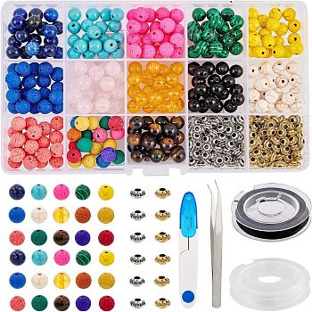 DIY Stretch Bracelets Making Kits, include Gemstone & Glass Beads, Alloy Spacer Beads, Flat Elastic Crystal String, Iron Scissors and 304 Stainless Steel Tweezers, Mixed Color