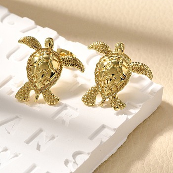 Brass Stud Earrings, Turtle, Real 18K Gold Plated, 18.5x20mm