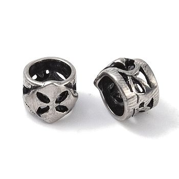 316 Surgical Stainless Steel European Beads, Large Hole Beads, Column, Antique Silver, 7x5.5mm, Hole: 5mm