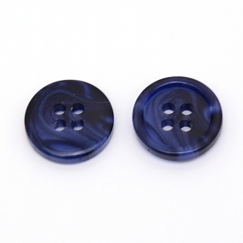 4-Hole Resin Buttons, Flat Round, Marine Blue, 24L, 15x3.5mm, Hole: 2mm