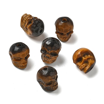 Natural Tiger Eye Beads, Skull, 9~9.5x8~8.5x9~9.5mm, Hole: 1.4mm