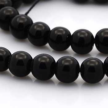 Round Glass Beads Strands, Black, 8mm, Hole: 0.8mm, about 54pcs/strand, 15.7 inch
