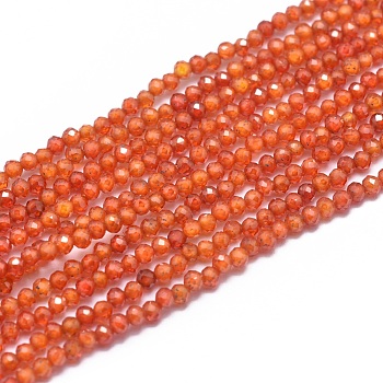 Cubic Zirconia Beads Strands, Faceted, Round, Tomato, 2mm, Hole: 0.5mm, about 169pcs/strand, 15.7 inch(40cm)