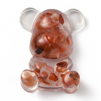 Resin Display Decorations, with Natural Red Agate/Carnelian Chips Inside, Bear, 53.5~53.8x41~41.5x17.5~21mm