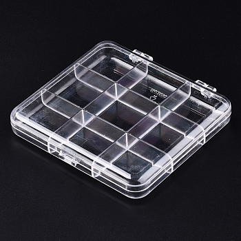 Polystyrene Bead Storage Containers, 9 Compartments Organizer Boxes, with Hinged Lid, Rectangle, Clear, 10.8x9.8x1.75cm, compartment: 3.1x3.4cm