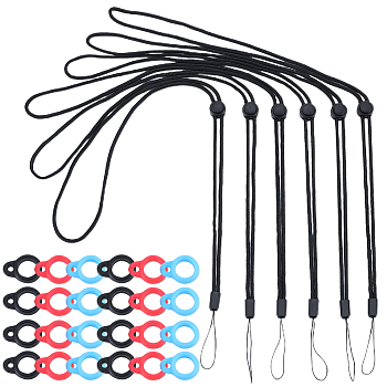 6Pcs Adjustable Polyester Neck Lanyard, for Pen, Phone, Badge Holder, with 60Pcs 3 Colors Silicone Pendant, Mixed Color, 470~350x3.2mm