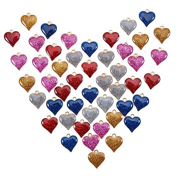 Zinc Alloy Enamel Pendants, Heart, Mixed Color, 17x15.5x3mm, Hole: 1.5mm, 5 colors, 10pcs/color, 50pcs/box