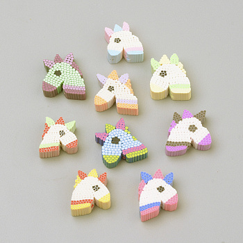 Handmade Polymer Clay Beads, Horse, Mixed Color, 11~13x11~13x4~5mm, Hole: 1mm