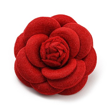 Cloth Art Camelia Brooch Pins, Platinum Tone Iron Pin for Clothes Bags, Multi-Layer Flower Badge, Crimson, 67.5x33mm