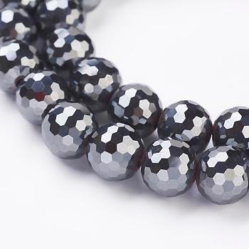 Non-magnetic Synthetic Hematite Beads Strands, Grade AAA, Faceted(128 Facets), Round, Original Color, 10mm, Hole: 2mm, about 40pcs/strand, 14.1 inch(36cm)