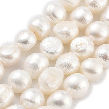 Natural Cultured Freshwater Pearl Beads Strands, Two Sides Polished, Grade 2A+, Snow, 10~11mm, Hole: 0.7mm, about 17pcs/strand, 6.69~6.89 inch(17~17.5cm)