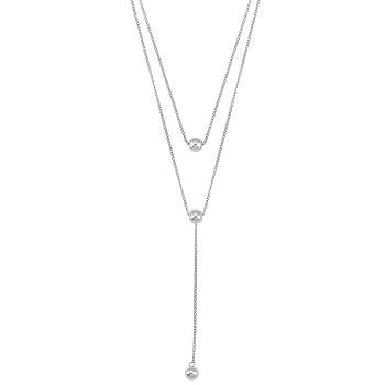 Double Y-shaped Necklace Long Drop Dangle Necklace Delicate Y Chain Necklace Personalized Zircon Pendant Necklaces Choker Trendy Y Necklace Jewelry for Women, Platinum, 14-1/4 inch(36cm)