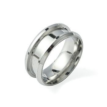 201 Stainless Steel Grooved Finger Ring Settings, Ring Core Blank, for Inlay Ring Jewelry Making, Stainless Steel Color, Size 7, 8mm, Inner Diameter: 17mm