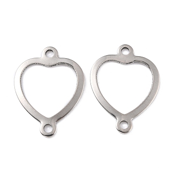 201 Stainless Steel Links Connectors, Heart, Stainless Steel Color, 20.5x15.5x0.9mm, Hole: 1.6mm