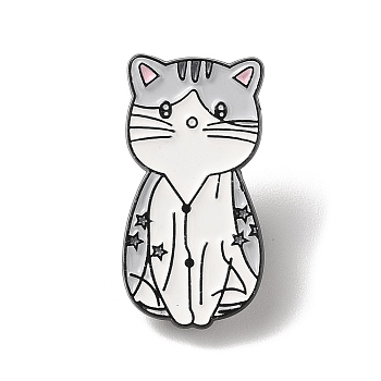 Cat Shape Enamel Pins, Black Alloy Brooches for Backpack Clothes, Silver, 30x15.5x1.5mm