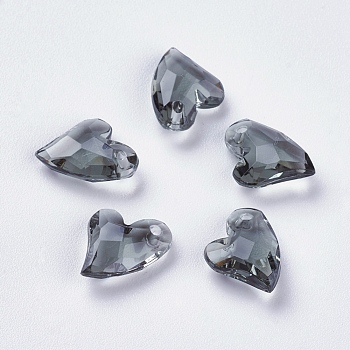 Transparent Acrylic Charms, Faceted, Heart, Gray, 11x9x4mm, Hole: 0.5mm