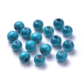 Dyed Natural Wood Beads, Round, Lead Free, Dark Cyan, 10x9mm, Hole: 3mm