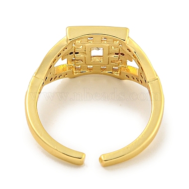 Rack Plating Brass Micro Pave Cubic Zirconia Rectangle Open Cuff Ring for Women(RJEW-C082-05G)-3