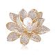 Golden Lotus Flower Brooch Clear Zircon Brooch Pin White Beads Brooches Badge Jewelry for Jackets Backpack Corsage Lapel Scarf Clothing Accessories(JBR104A)-1