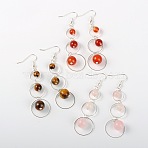 Dangling NAtural Gemstone Beads Pendant Earrings, with Brass Ring Findings and Brass Earring Hooks, Mixed Stone, 73mm, Pin: 0.7mm(EJEW-JE01310)