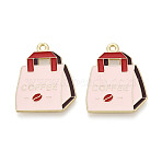 Alloy Enamel Pendants, Coffee Bag Charms, Golden, Misty Rose, 26.5x21x1mm, Hole: 1.6mm(PALLOY-T093-18G)