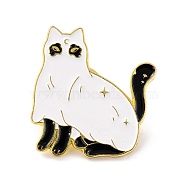 Cat Enamel Pin, Cute Alloy Enamel Brooch for Backpacks Clothes, Light Gold, White, 30x27x9.5mm(JEWB-C011-03)