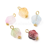 Two Tone Spray Painted Transparent Acrylic Pendants, with Iron Finding, Flower, Golden, 18x12x8.5mm, Hole: 2~2.5mm(PALLOY-JF01835-01)