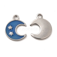 304 Stainless Steel Enamel Pendants, Moon with Star Charm, Stainless Steel Color, 12.5x10x1mm, Hole: 1.6mm(STAS-M308-17P-03)